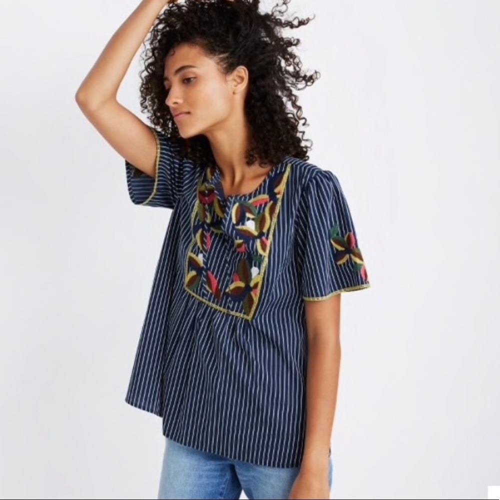 Madewell Embroidered Floral Fable Peasant Top - Picture 1 of 7